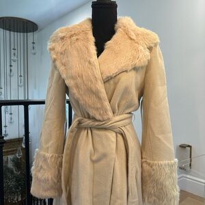Elegant Cream Fur Trimmed Coat
